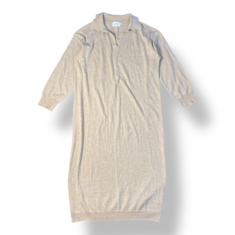 Things Between‎ Tan Natural Carmen Long Sleeve Maxi Dress Size S Boho Lagenlook